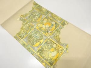 アンティーク　綴れ　箔置き　逆雲取りに格天井・花丸模様袋帯（材料）